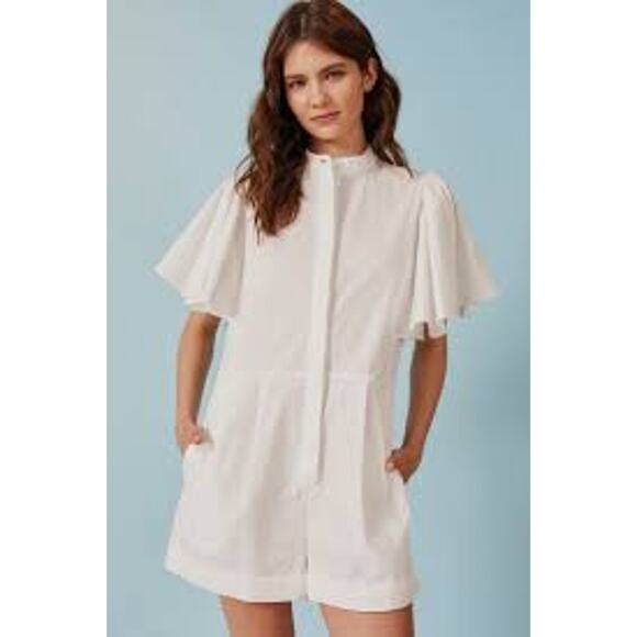 Deluc Pants - DELUC Minor Flutter Sleeve Romper White Cotton  8882D Medium M